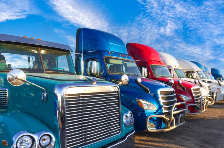 Colorful semi trucks lined up